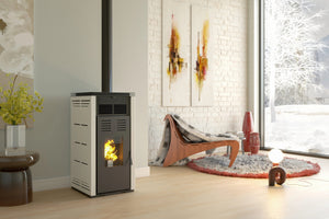 JOIMA - Estufa de Pellets sin electricidad modelo NATUR STYLE 8 kW. Funciona sin Conexion a la red Eléctrica. Color Negro