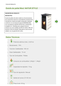 JOIMA - Estufa de Pellets sin electricidad modelo NATUR STYLE 8 kW. Funciona sin Conexion a la red Eléctrica. Color Negro